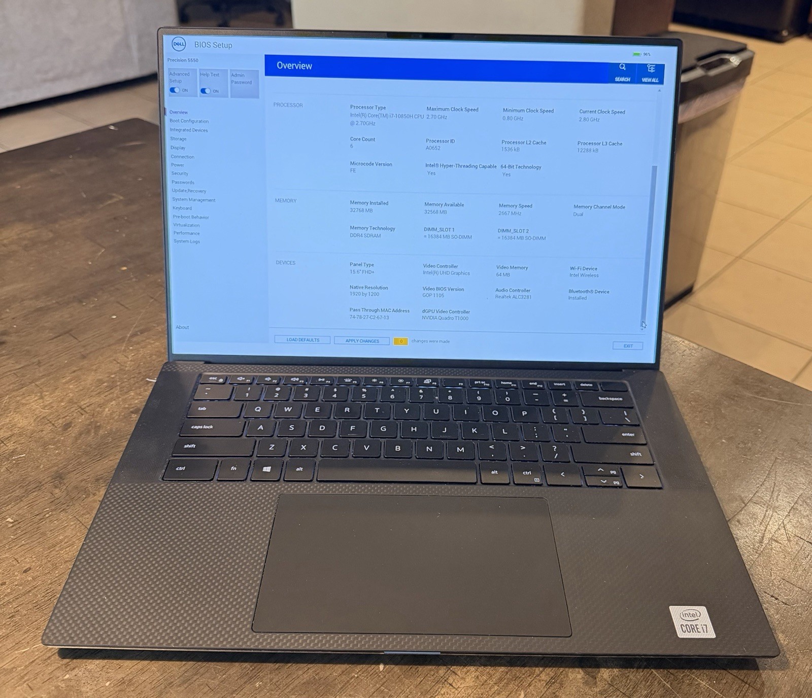 Dell Precision 5550 15.6” CORE I7-10850H 32GB RAM 256GB NVME QUADRO T1000