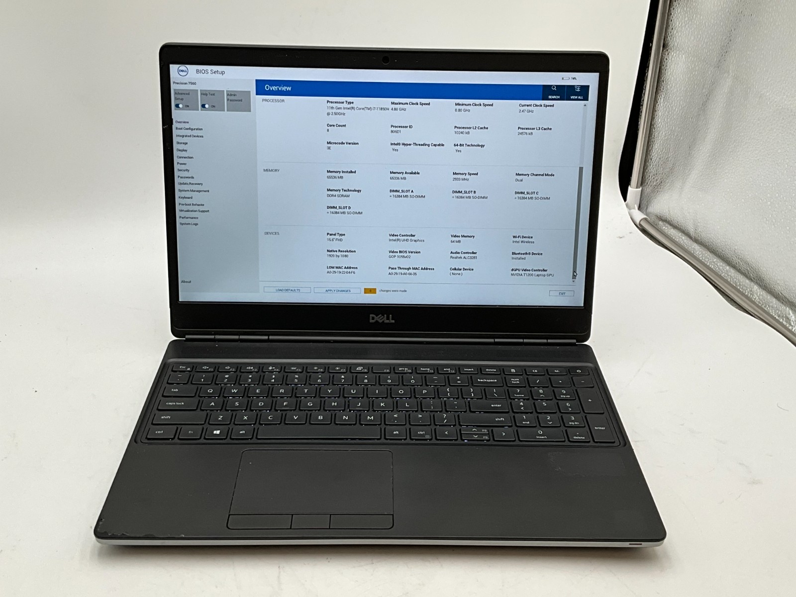 DELL Precision 7560 i7-11850H 2.50g 64GB 1TB T1200 15.6″ WIN11 Laptop GWJ51J3