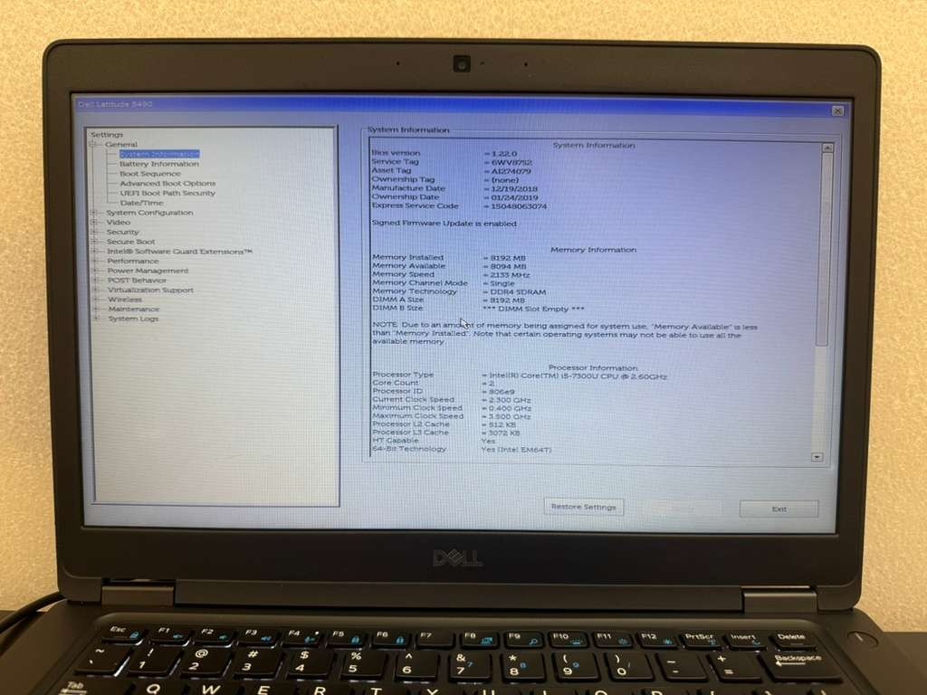 Dell Latitude 5490 14″ i5-7th Gen 8GB Ram No Drive No Battery