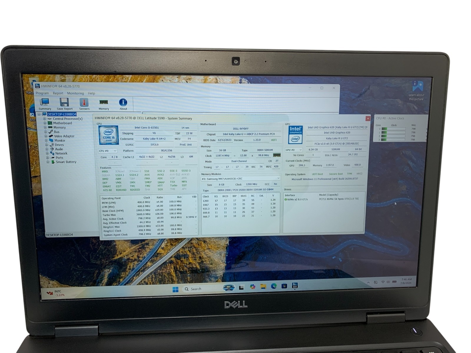 Dell Latitude 5590 15.6″ Laptop – Core i5-8350u 16GB RAM 1TB NVMe SSD Win11P