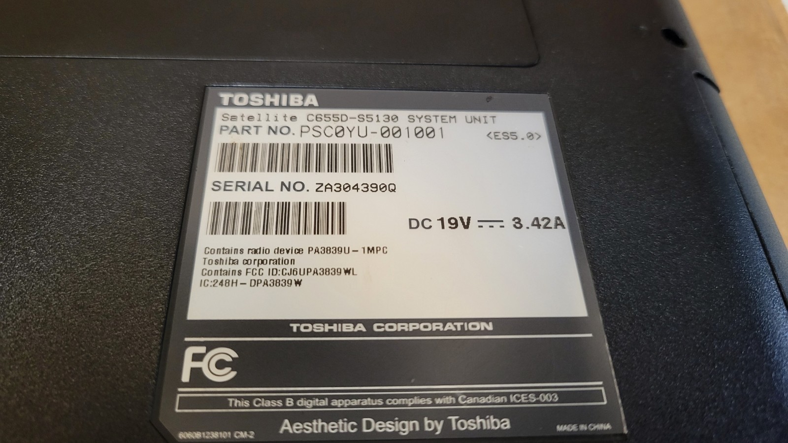 Toshiba Satellite C655D-S5130 15.6” Laptop – Screen Damage For Parts or Repair –