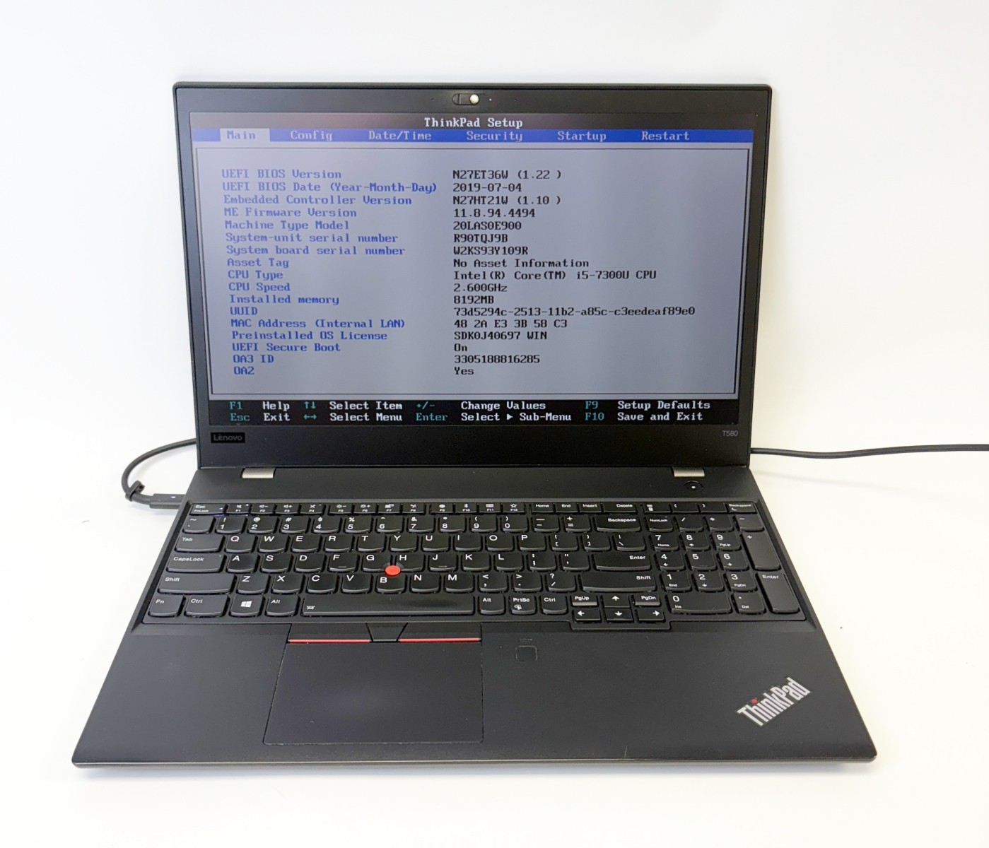 Lenovo ThinkPad T580 15.6″ Laptop i5-7300U 2.60GHz 8GB RAM No SSD/OS