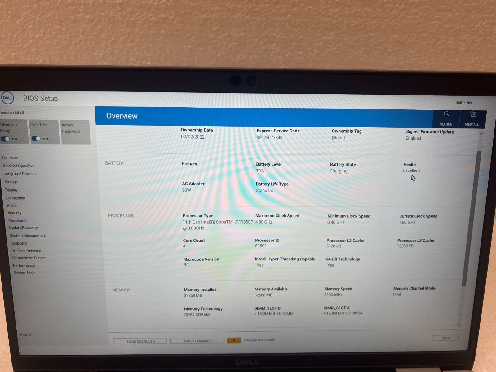 Dell Precision 3560 Workstation i7-1185G7 32GB 256GB SSD Nvidia Quadro T500