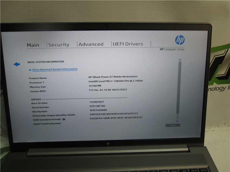 HP ZBook G7 Laptop i7-10850H 2.7GHz 32GB RAM 512GB SSD Windows 11 COA