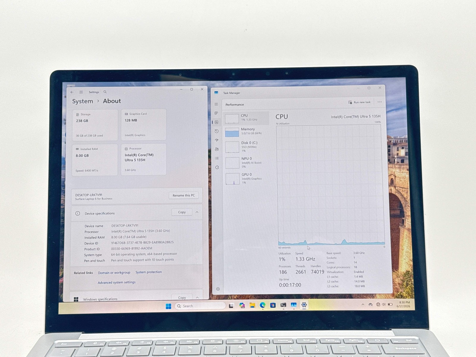 Microsoft Surface Laptop 6 13.5″ Core Ultra 5 135H 8GB 256GB SSD Used