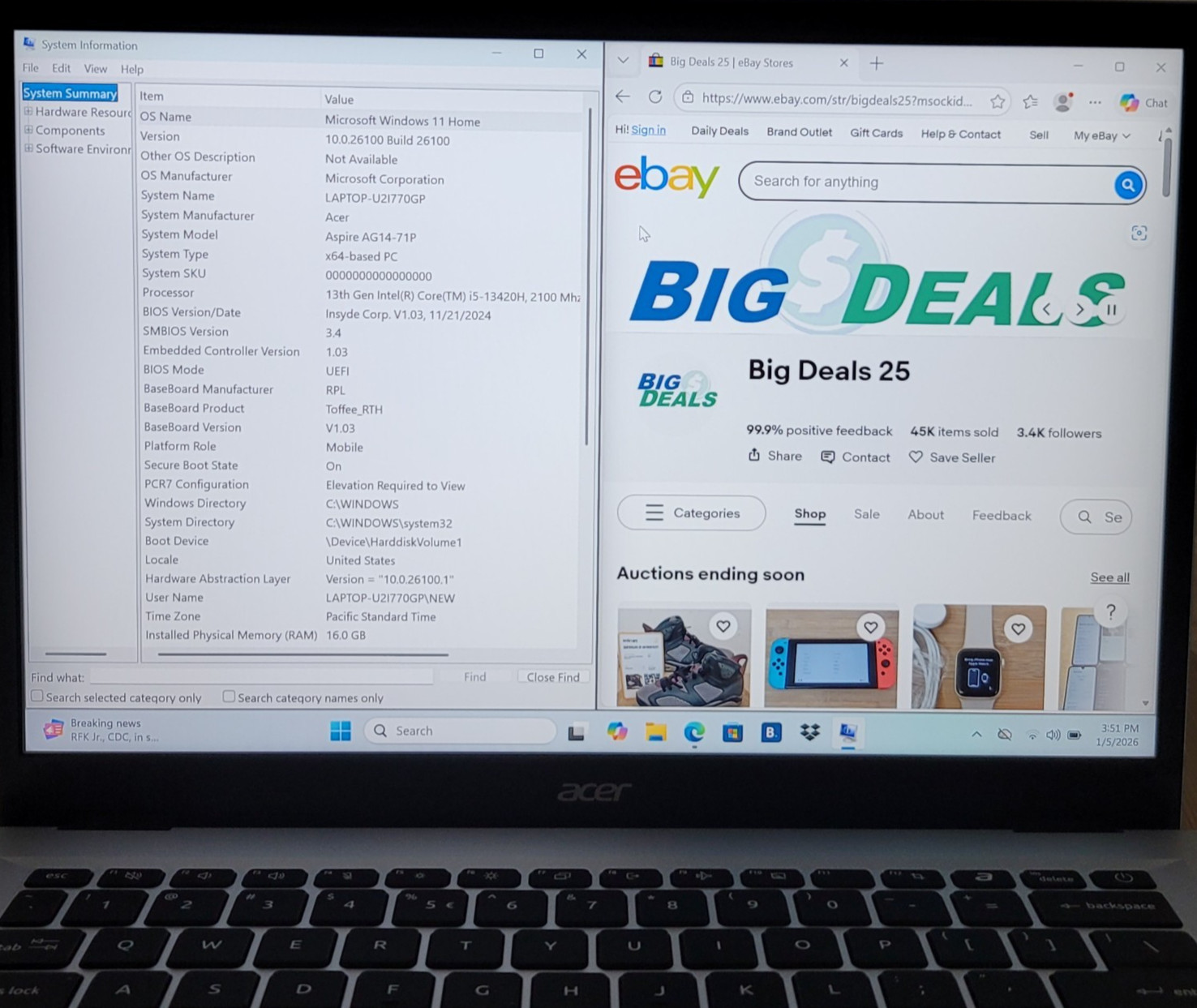 Acer Aspire Go 14 Laptop Intel i5-13420H 16gb RAM 512gb SSD AG14-71P