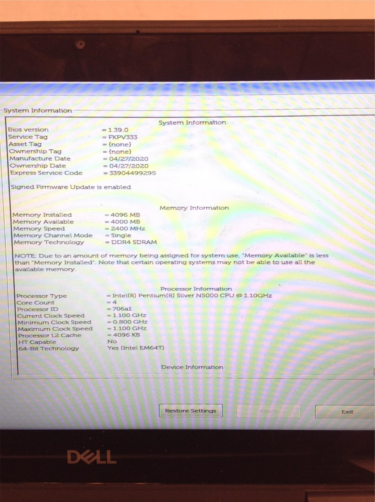 Dell Latitude 3190 2-In-1 Pentium Silver N5000 1.10GHz 11.6″ Laptop w/128 M2,4GB