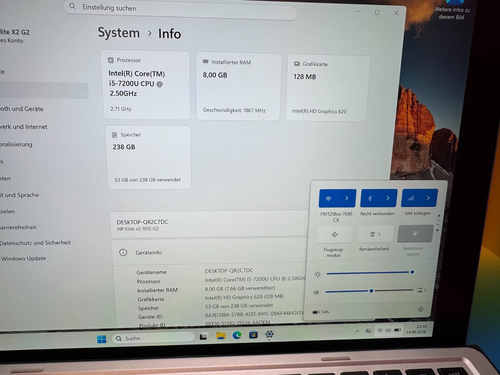 HP Elite X2 1012 G2 2-in-1 I5 7200U 2.5Ghz 8GB 256GB SSD QWERTZ Win 11 Pro LTE