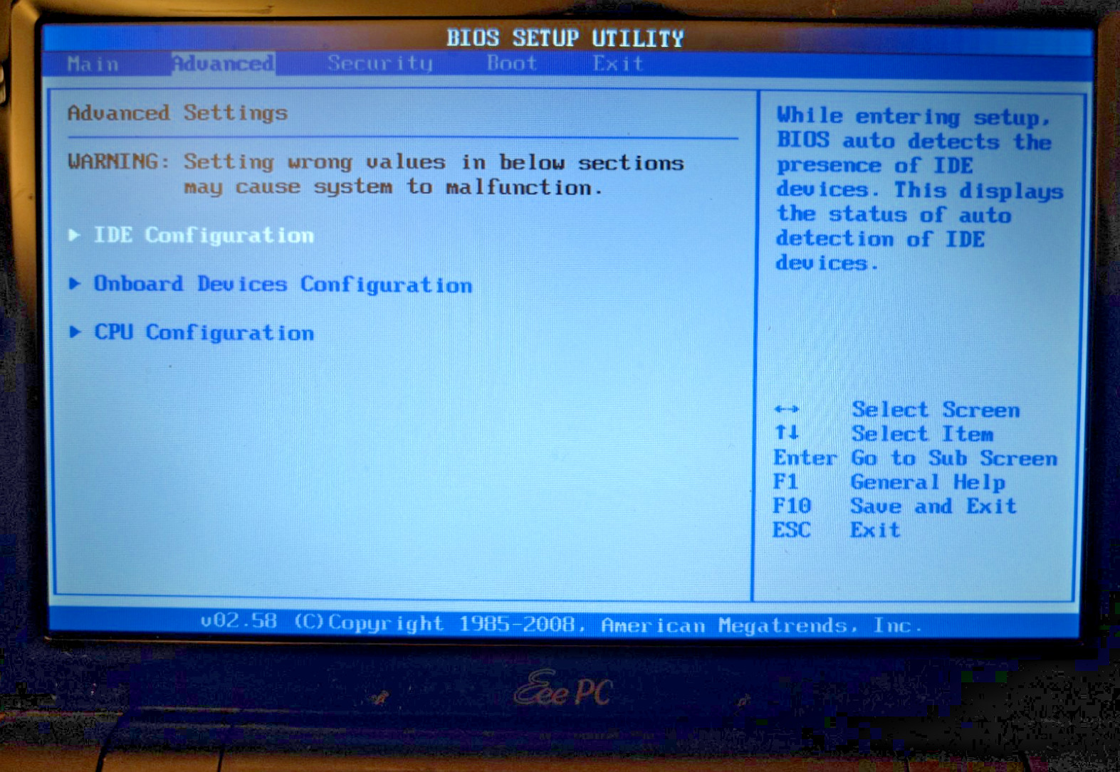 ASUS EEE PC 1000HE 10″ Screen Powers on/No Hard Drive OS or Power Supply