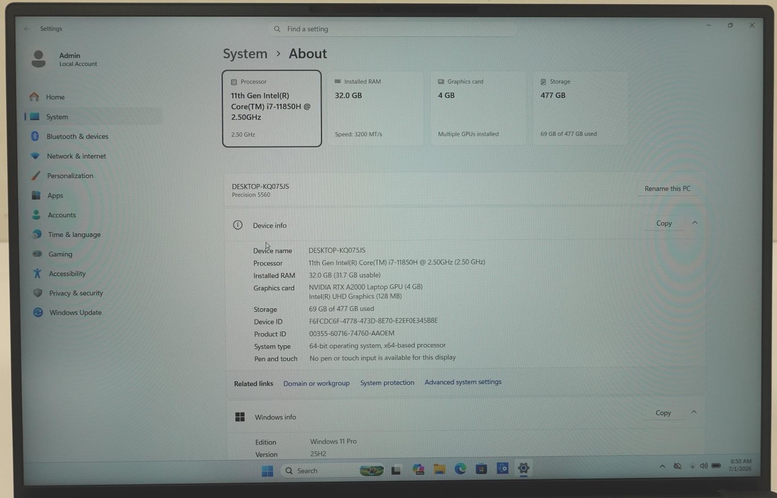 Dell Precision 5560 15.6″ Core i7-11850H 2.50GHz 32GB 512GB SSD Laptop
