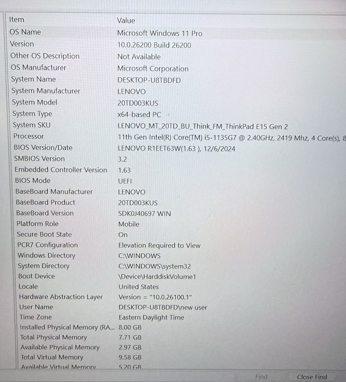 Lenovo ThinkPad E15 gen 2, i5-1135g7, 2.40 GHz, 8gb Ram, 256gb NVMe, Win 11 Pro