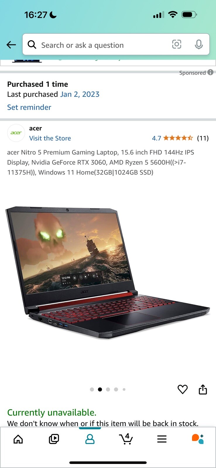 Acer Nitro 5 Premium Gaming Laptop, 15.6 Inch FHD 1440hz