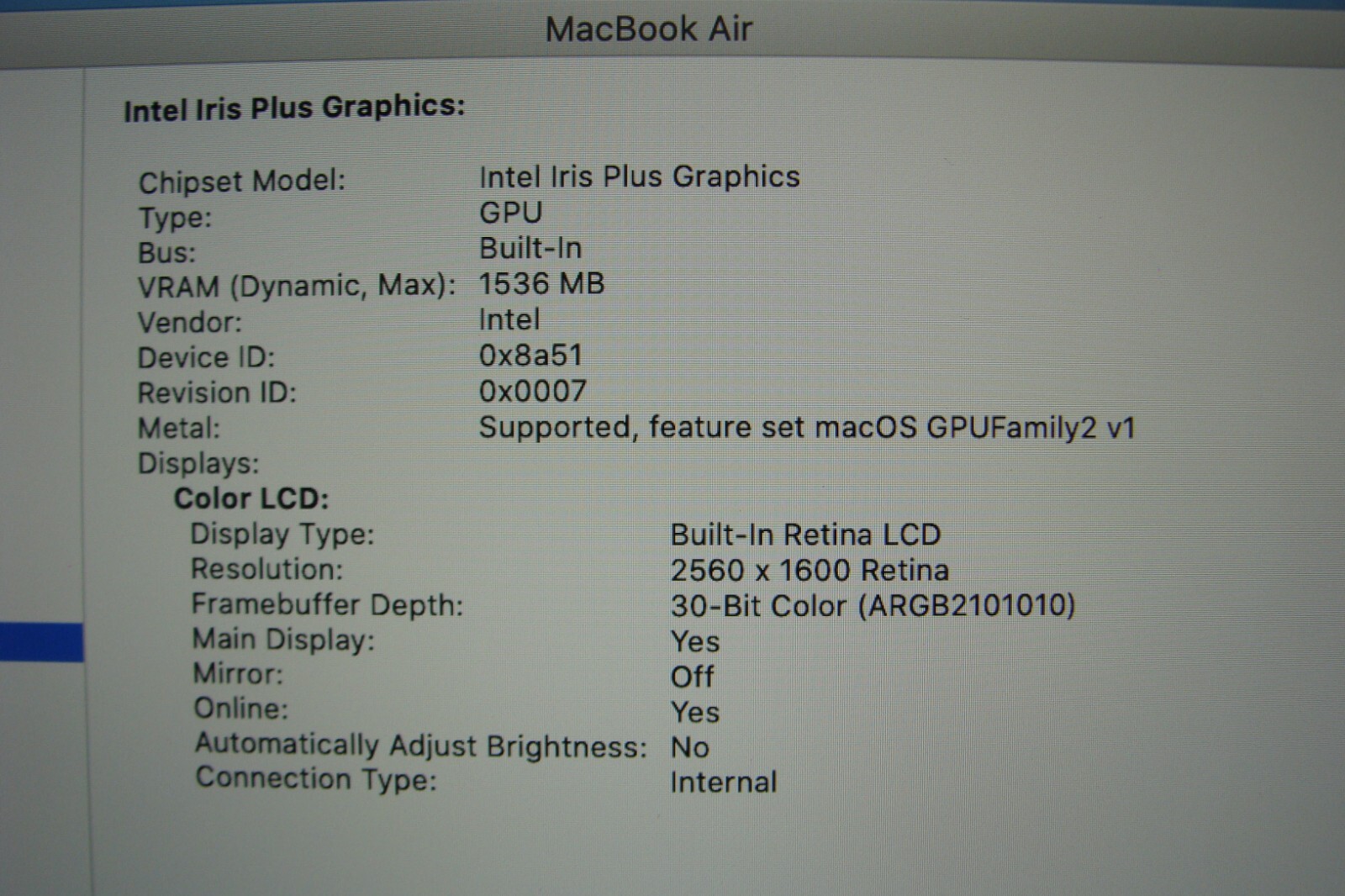 Apple MacBook Air 13″ A2179 (2020) i7-1060NG7 16GB 256GB MWTJ2LL/A Space Gray