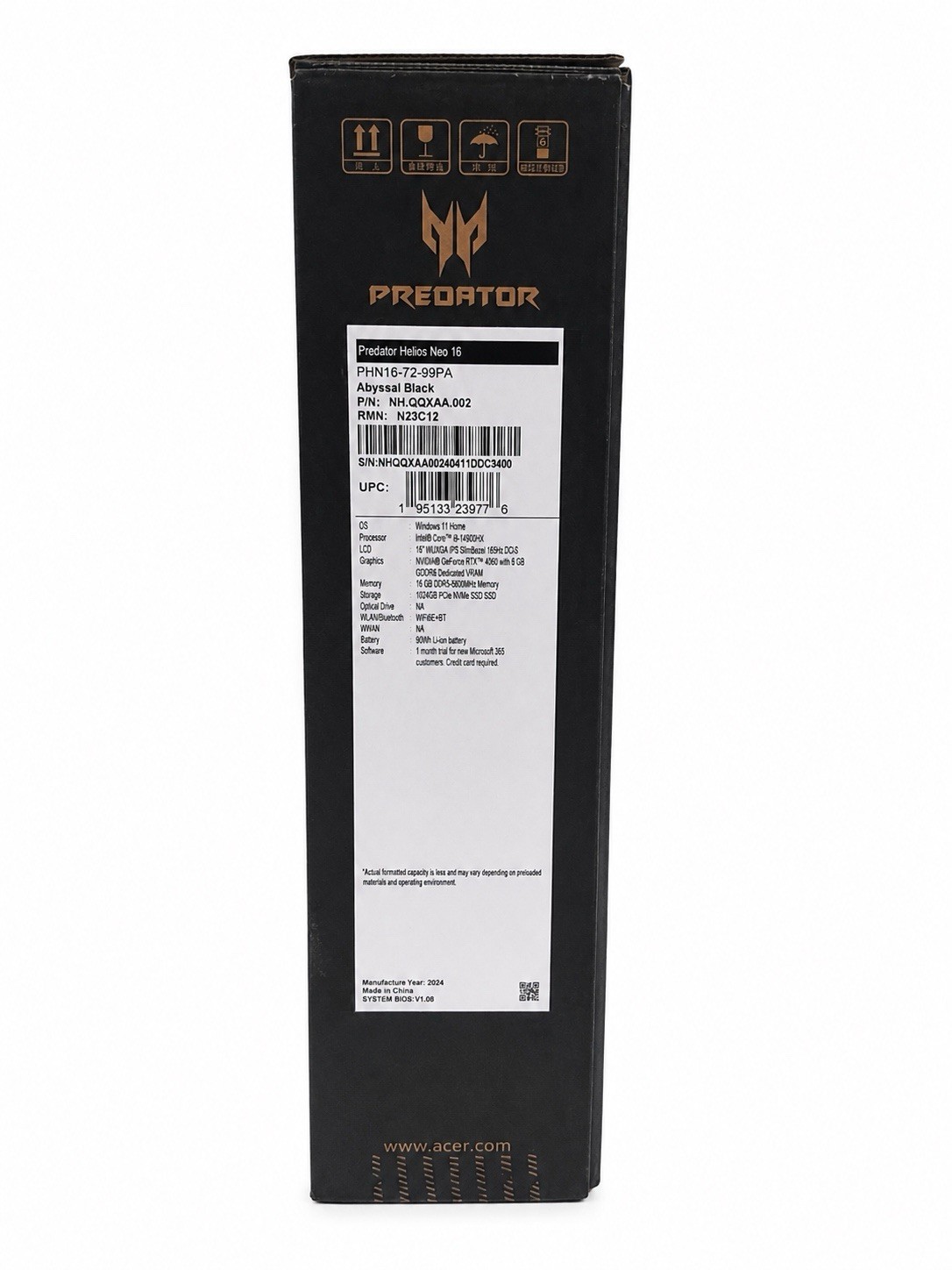 Acer Predator Helios Neo 16 PHN16-72-99PA i9-14900HX RTX 4060 16GB 1TB SSD 165Hz