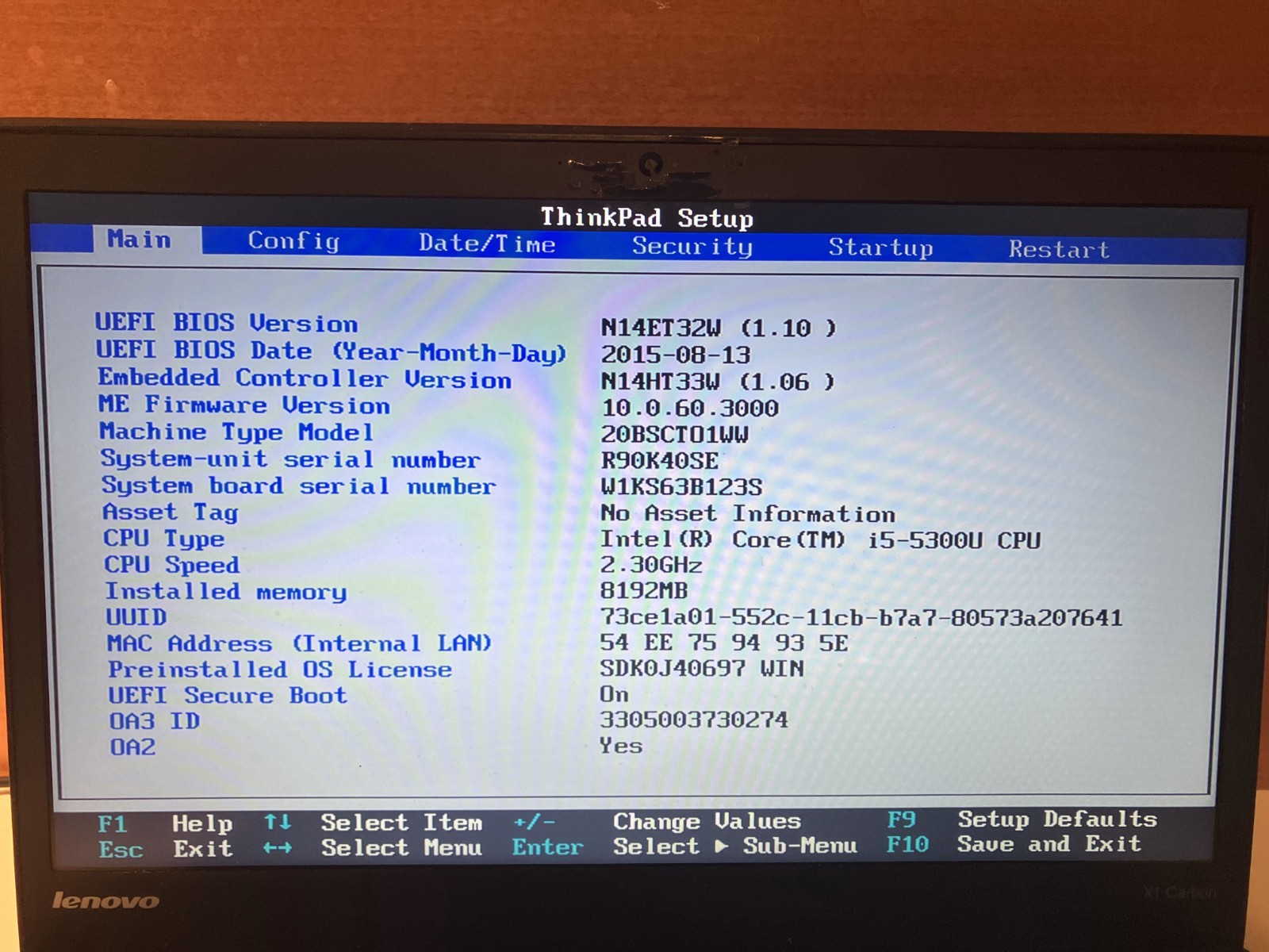 Lenovo ThinkPad X1 Carbon i5-5300U 2.30GHz 8GB NO HDD/OS NO HD PARTS