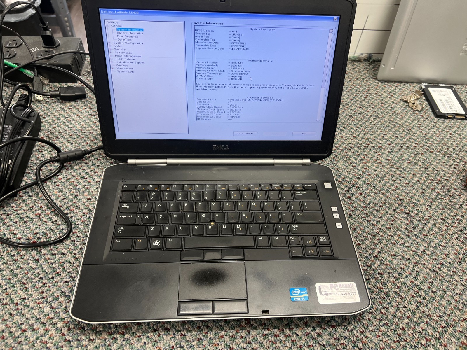Dell Latitude E5420 Intel Core i5-2520M 2.50GHz 8GB RAM NO HDD No OS