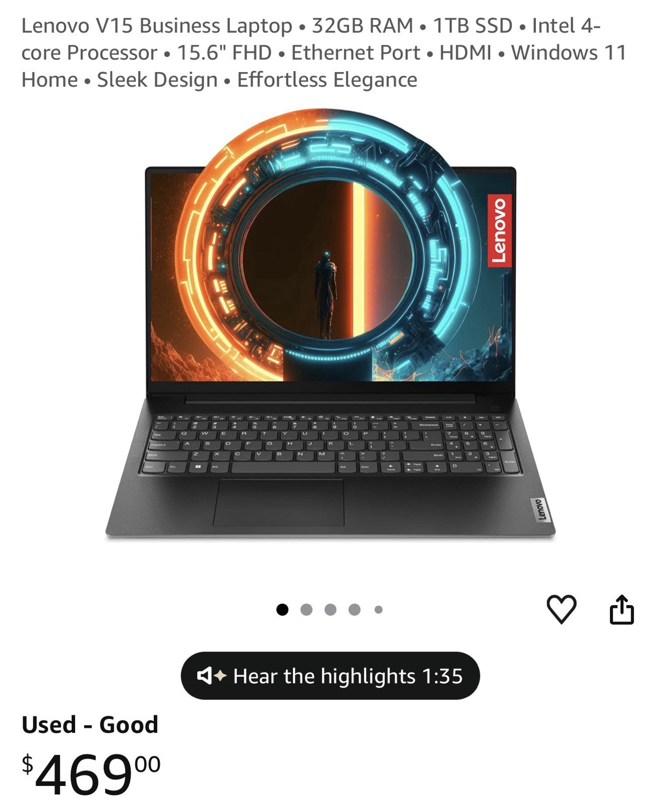 Lenovo V15 G4 Laptop 15.6″ FHD, Intel I5-13420H