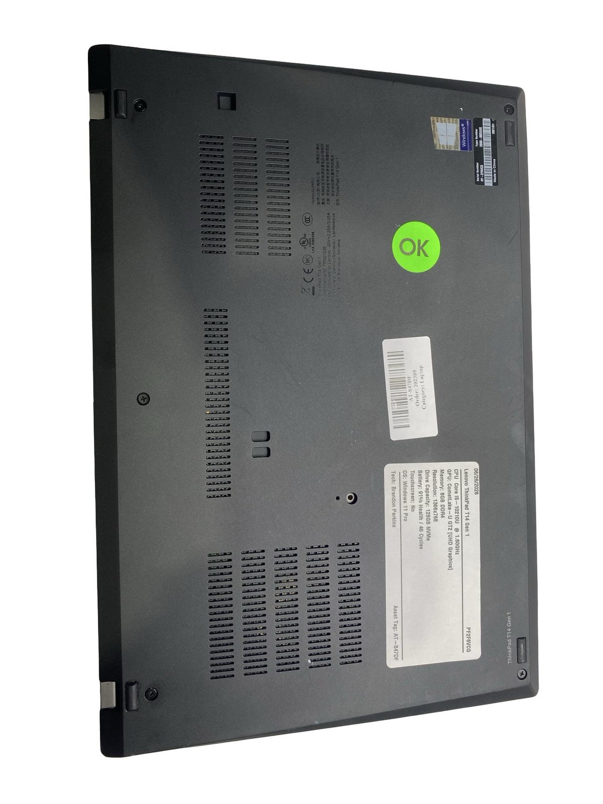 Lenovo ThinkPad T14 Gen 1 Core i5 10210U 8GB 128GB Win11Pro Battery inc Grade C