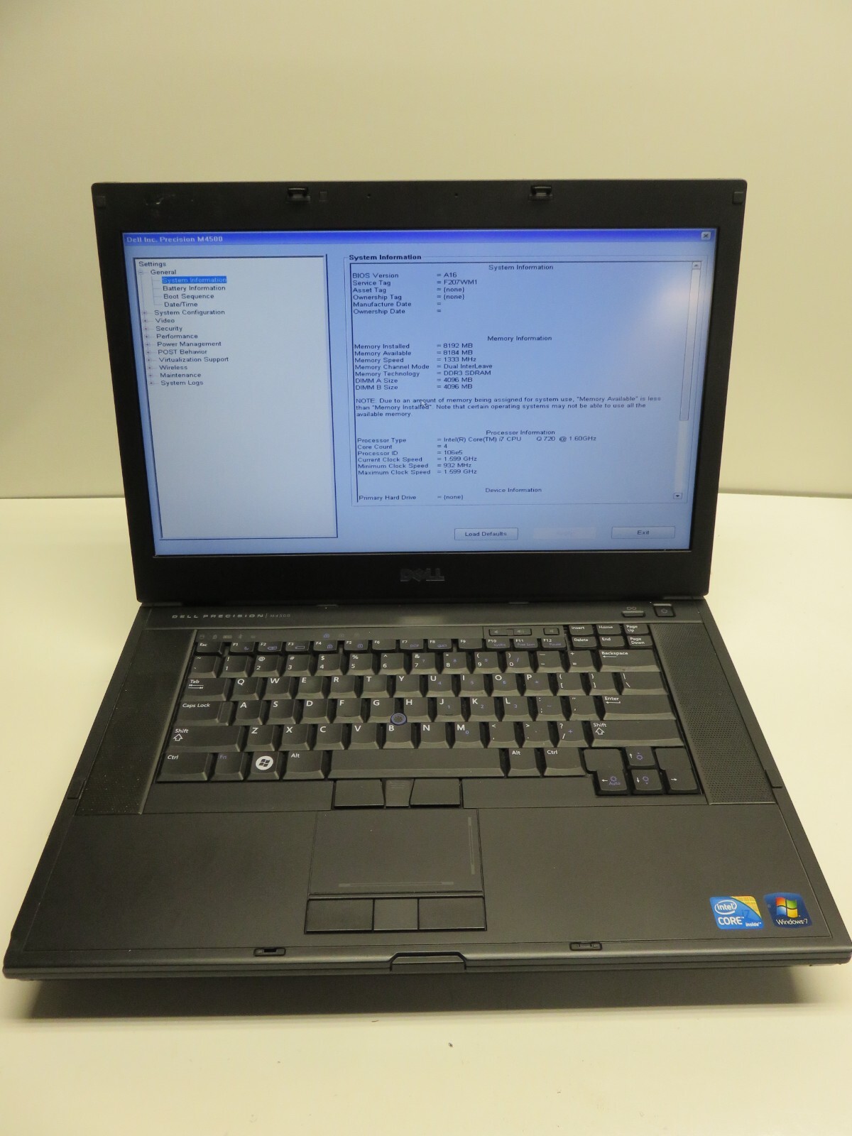 Dell Precision M4500 Laptop Intel Core i7-720QM 8GB 500GB Win XP Quadro FX 880M