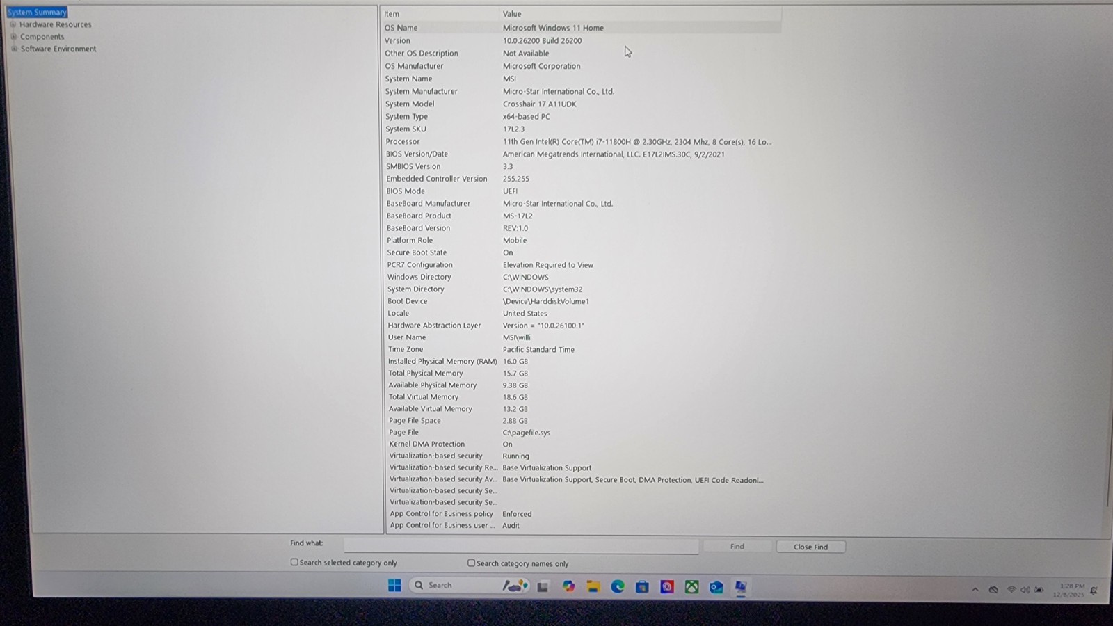 MSI Crosshair 17 A11UDK i7-11800H RTX 3050ti titanium grey