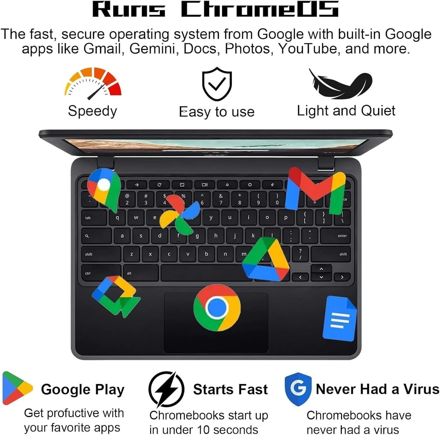 Acer Chromebook 311 11.6″ HD Laptop, Intel Celeron N4500, 4GB Ram 64GB eMMC BLK