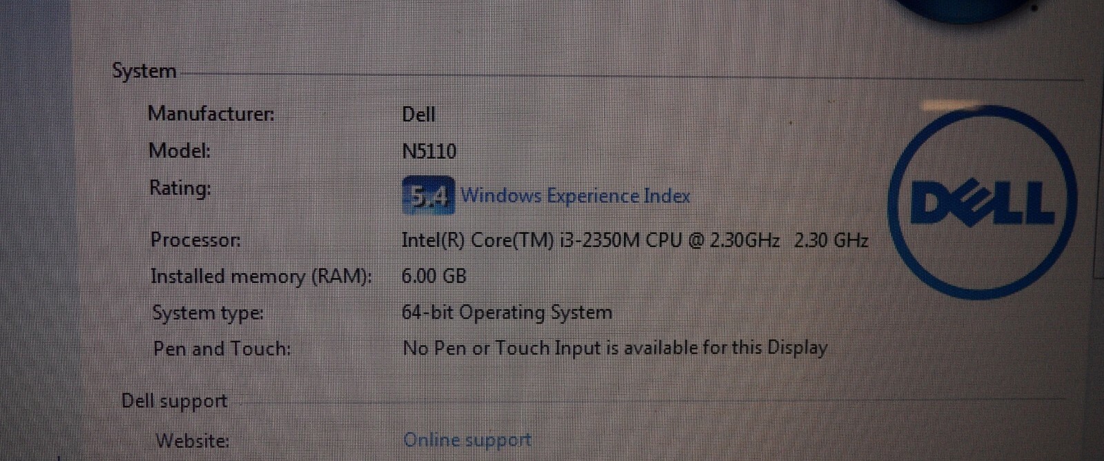 Dell Inspiron 15R N5110 Laptop 4 Parts Booted Windows 500GB Hard Drive Wiped *