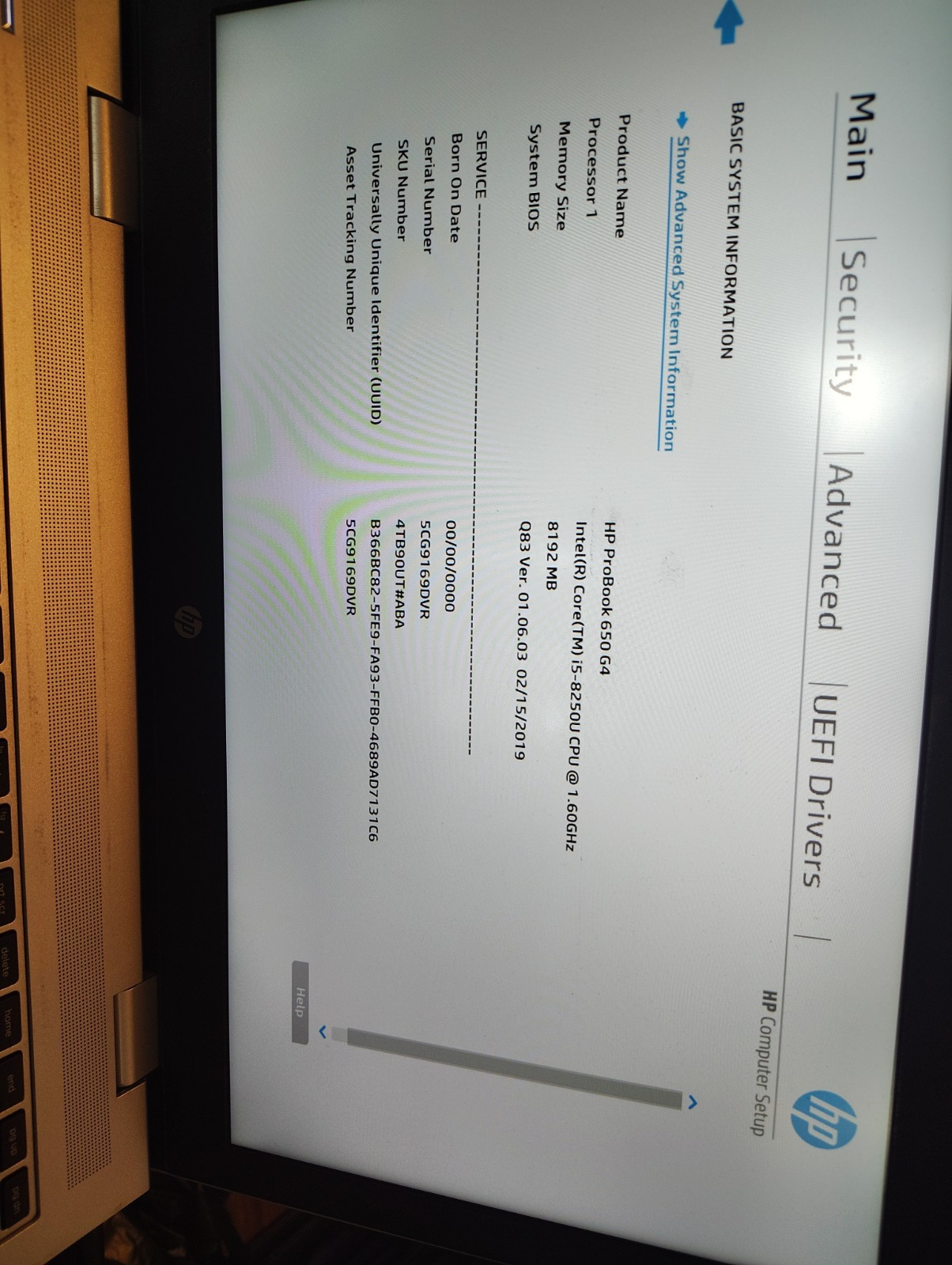 HP ProBook 650 G4 i5-8250U 1.60GHz 8GB RAM 256GB DRIVE NO OS