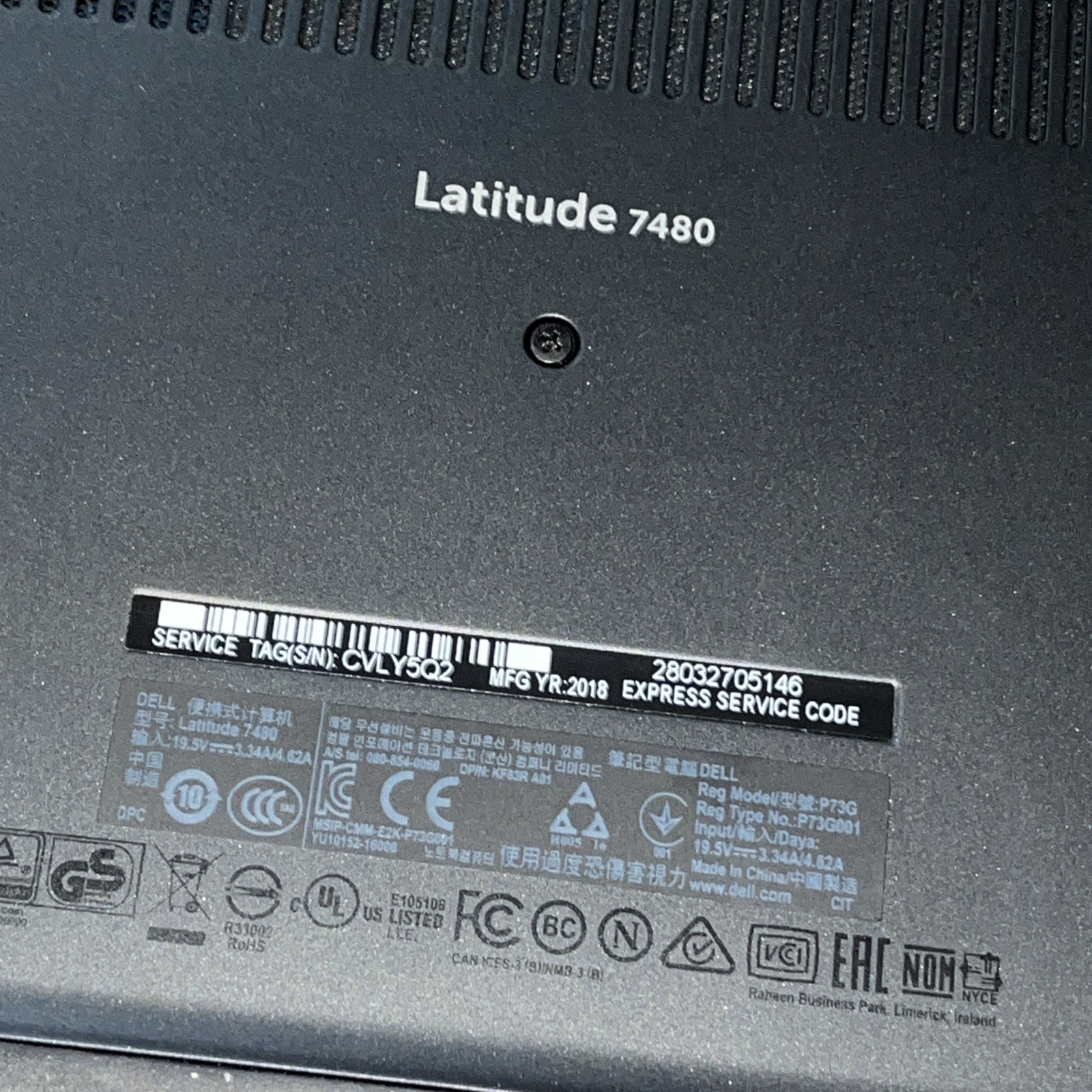 DELL LATITUDE 7480 INTEL CORE I7-7600U 8GB RAM NO HD .