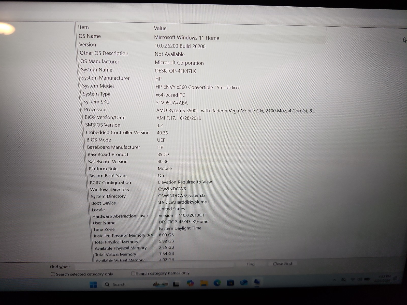 HP Envy 15.6” Laptop – AMD Ryzen 5 3500U, 8GB RAM, 256GB SSD, Windows 11 Home