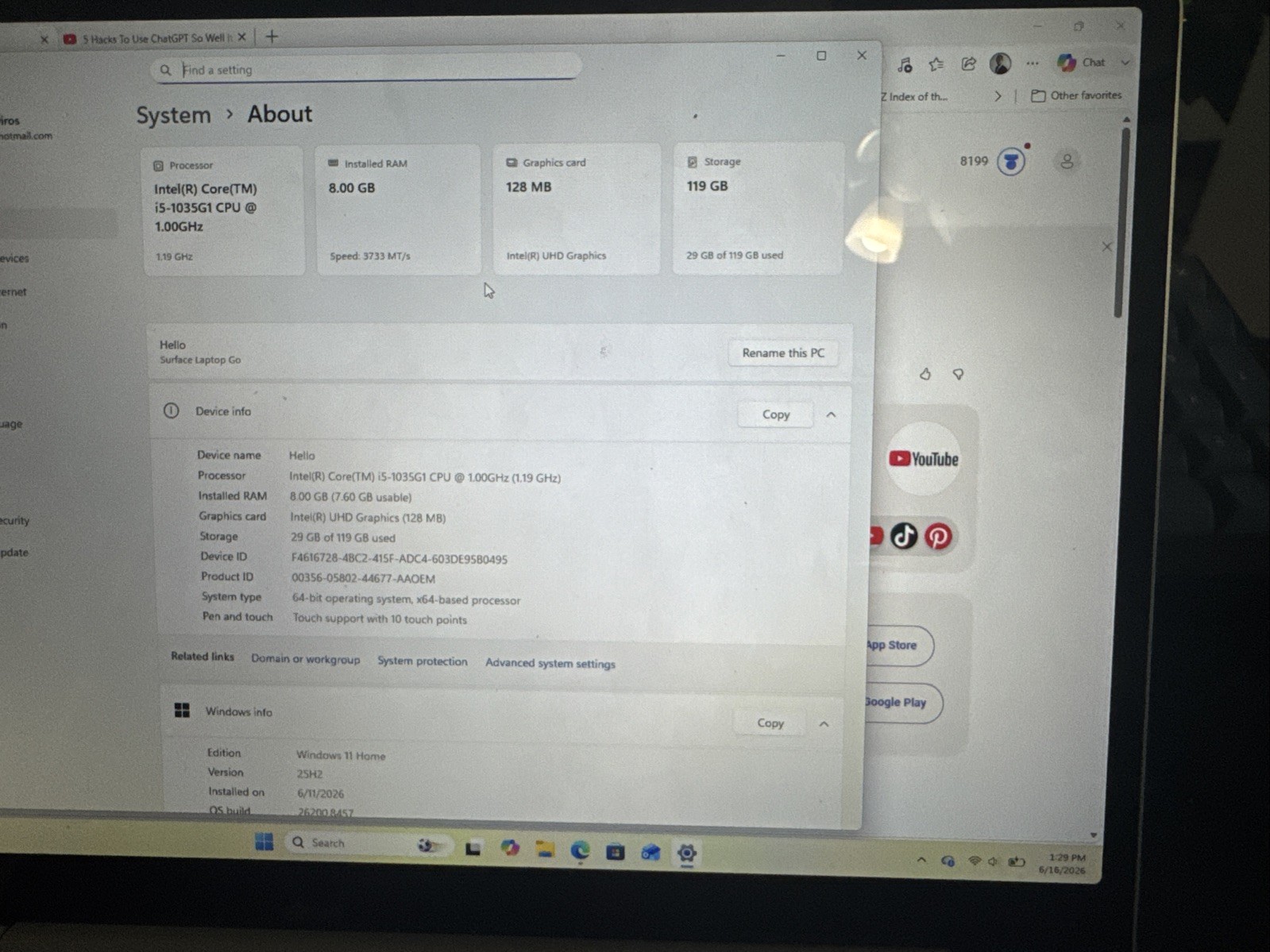 Microsoft Surface Go 1st Generation 8GB RAM, 128GB Model 1943-including charger
