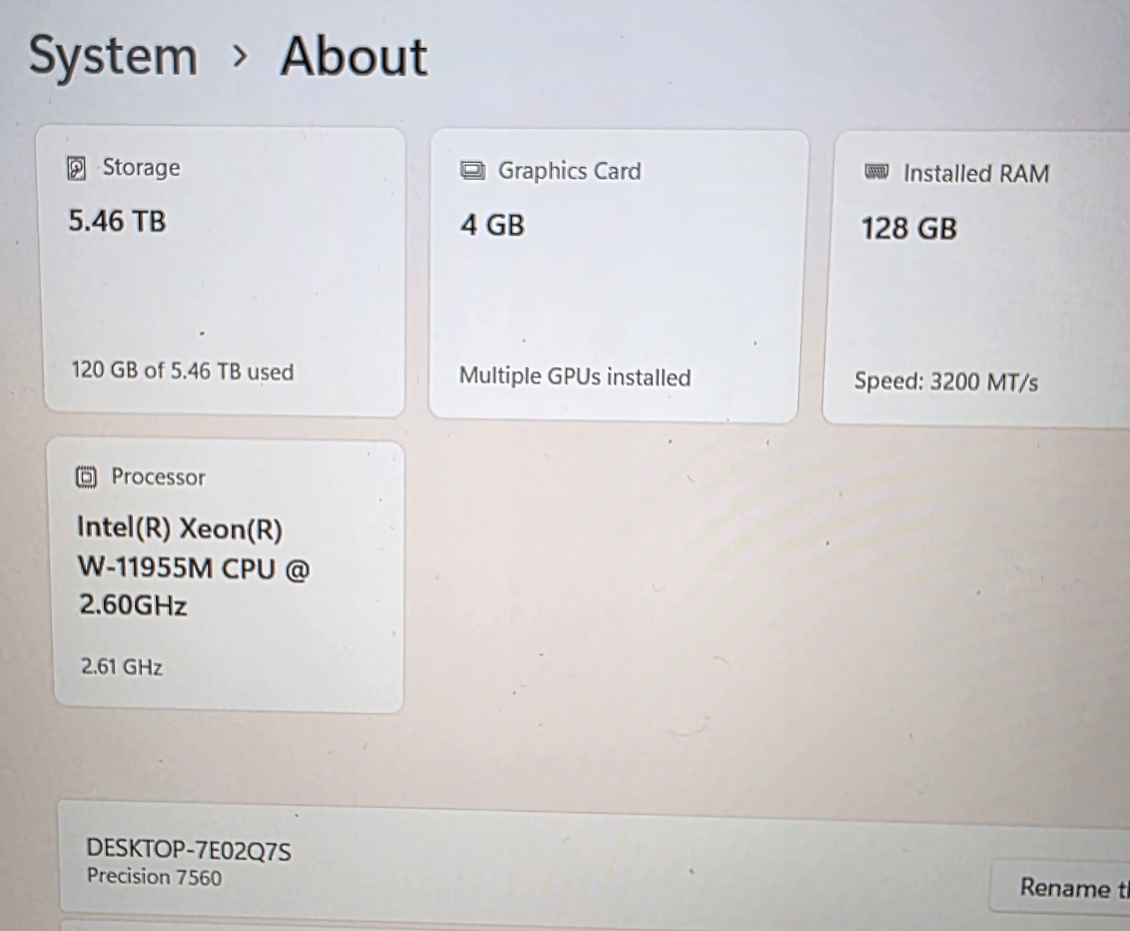 Dell Precision 7560 Mobile Workstation – Xeon / 128GB RAM / 6TB NVMe / RTX A2000