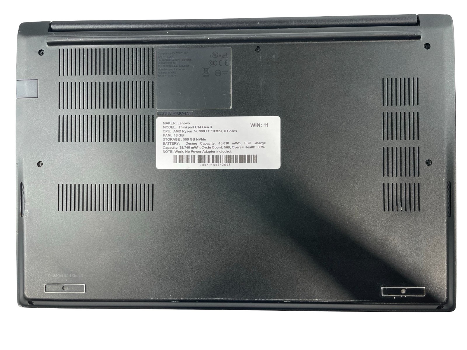 Lenovo ThinkPad E14 Gen 3 AMD Ryzen 7 5700U 1801Mhz 16GB RAM 500GB NVMe W. 11P