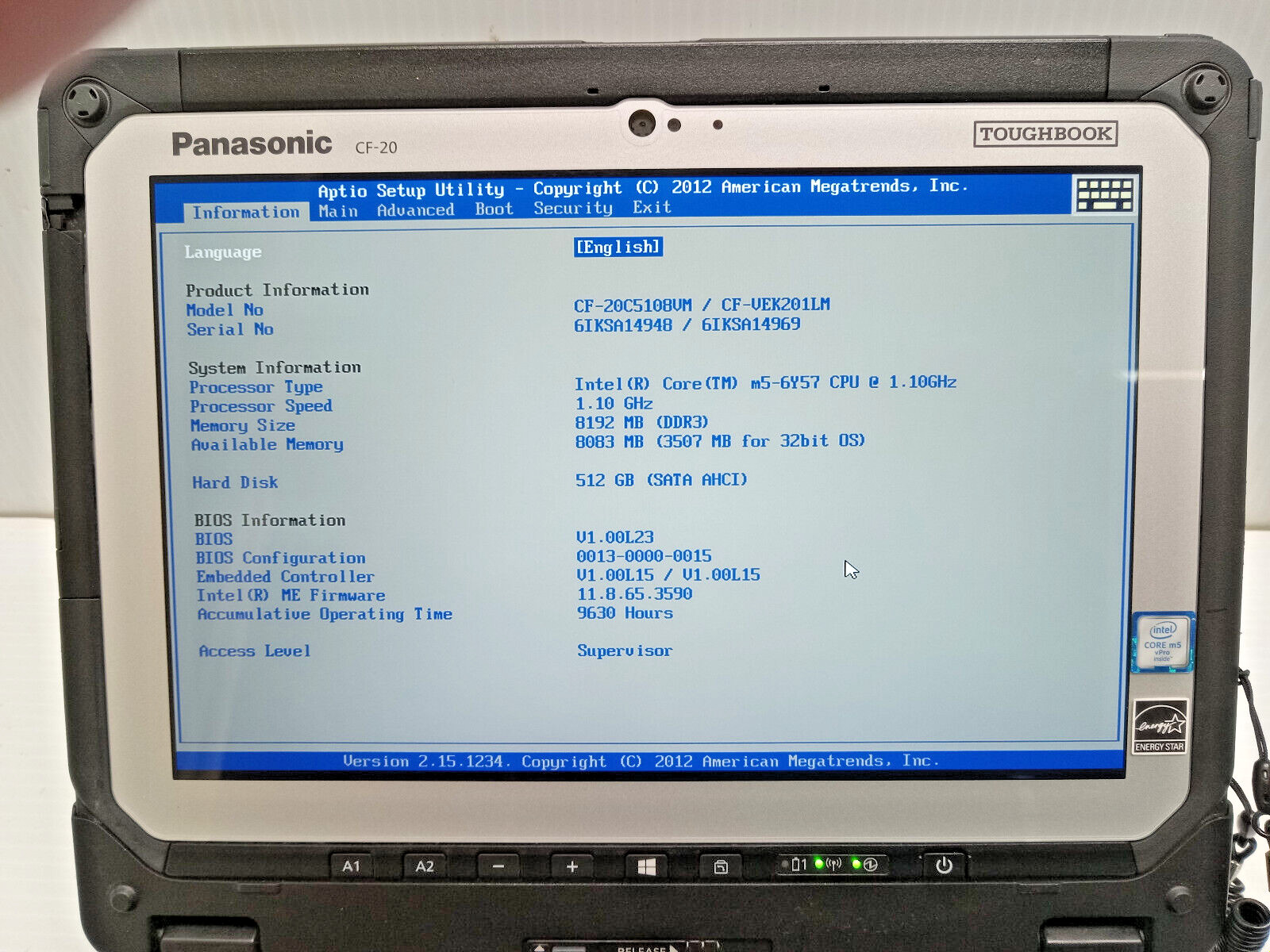 PANASONIC TOUGHBOOK CF-20 2-in-1, 512GB SSD, 8GB, 2 CAMS, TOUCH WITH STYLUS 4G