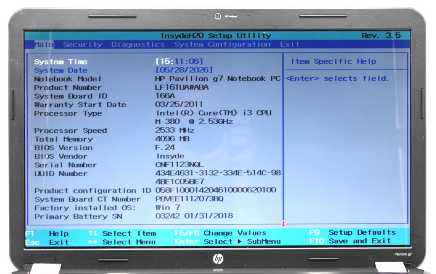 HP Pavilion G i3-380M@2.53GHz 4GB DDR3 NO STORAGE OR OS *USED/TESTED*