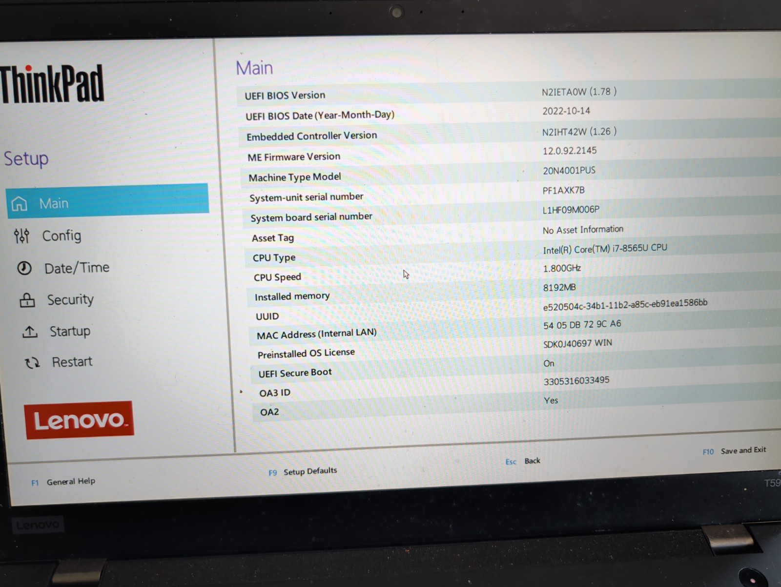 LENOVO THINKPAD T590 i7-8665U @ 1.90GHz, 8GB RAM, NO HDD/OS Read Description