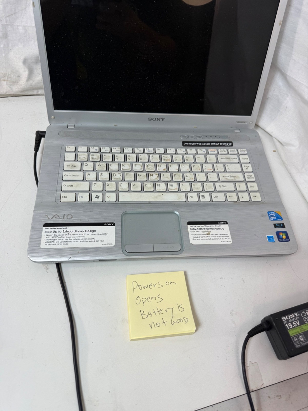 Sony VAIO PCG-7184L Laptop Silver NW Series Windows 7 For Parts/Repair As-Is
