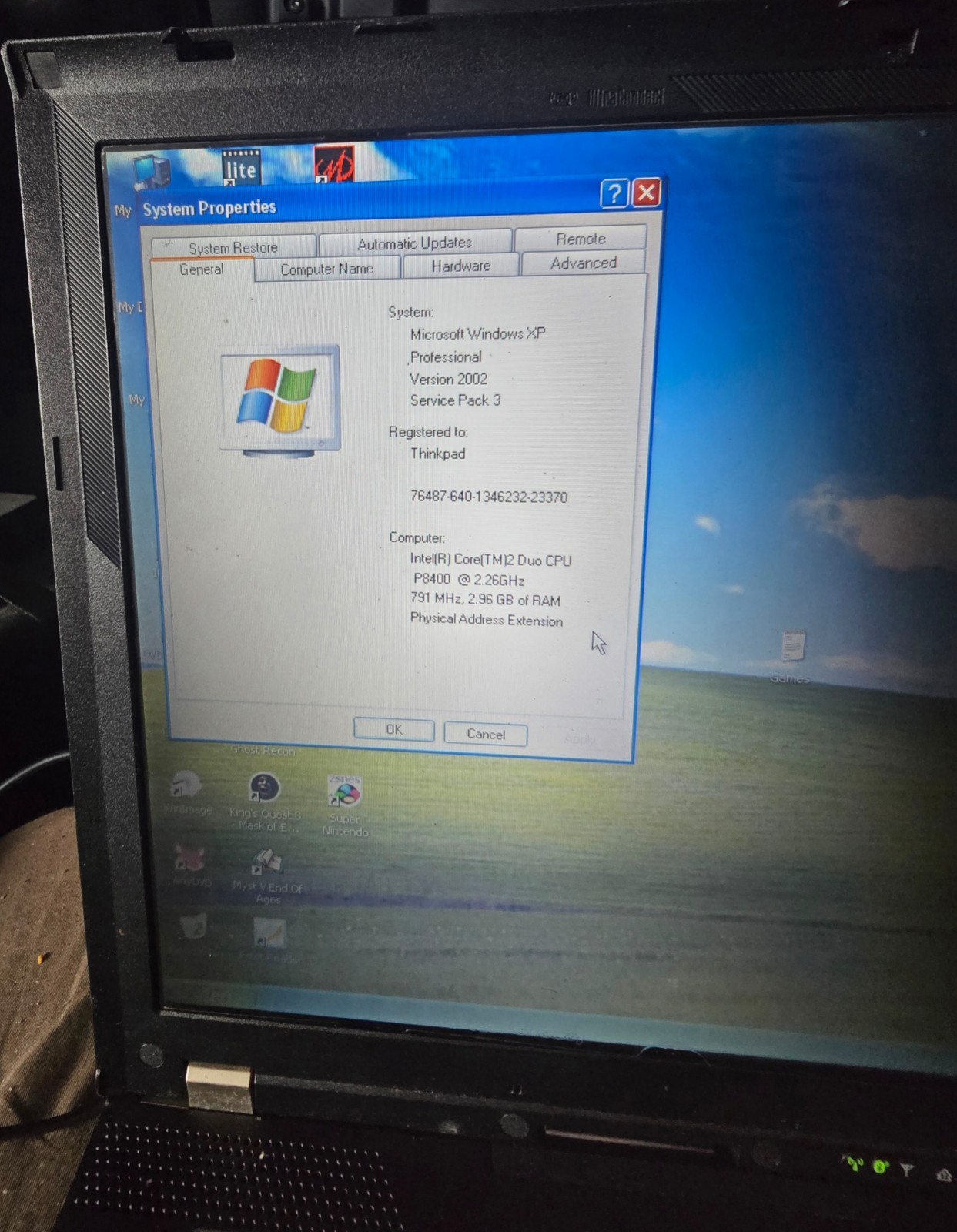 ThinkPad T500 Win XP P8400 2.26GHz 4GB RAM 80GB HDD DVD With Game Controller