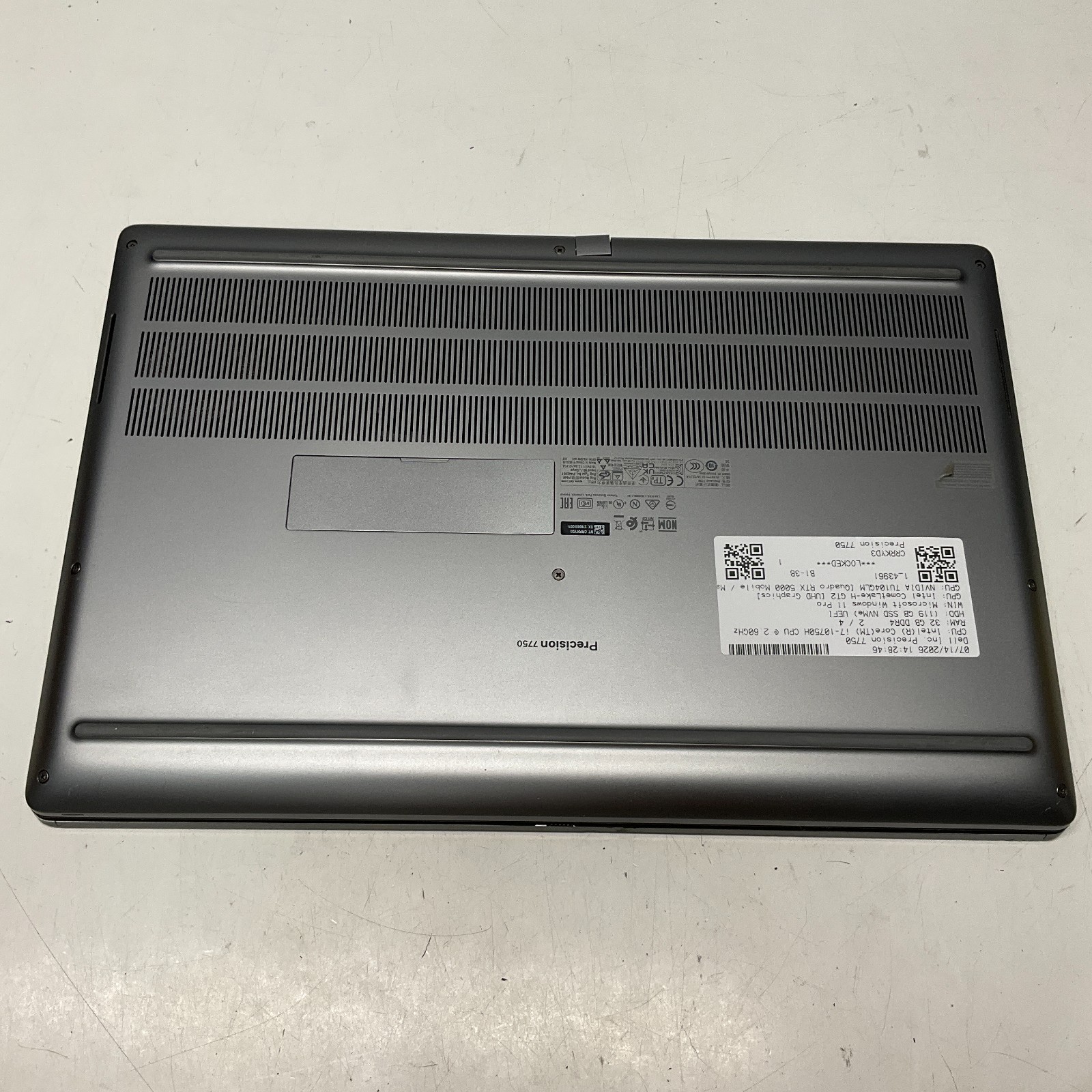 Dell Precision 7750 17.3 FHD i7-10750H 2.60GHz 32GB 128GB Quadro RTX 5000 BIOS