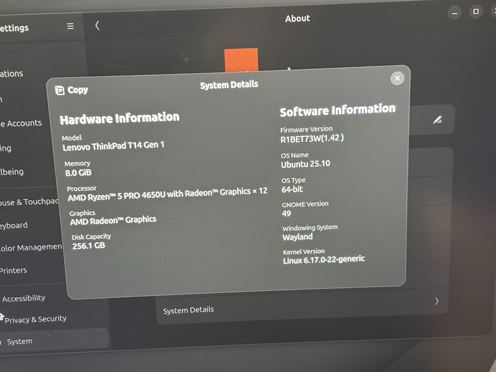 Lenovo ThinkPad T14 Gen 1 Ryzen 5 Pro 4650U 8GB RAM 256GB NVME