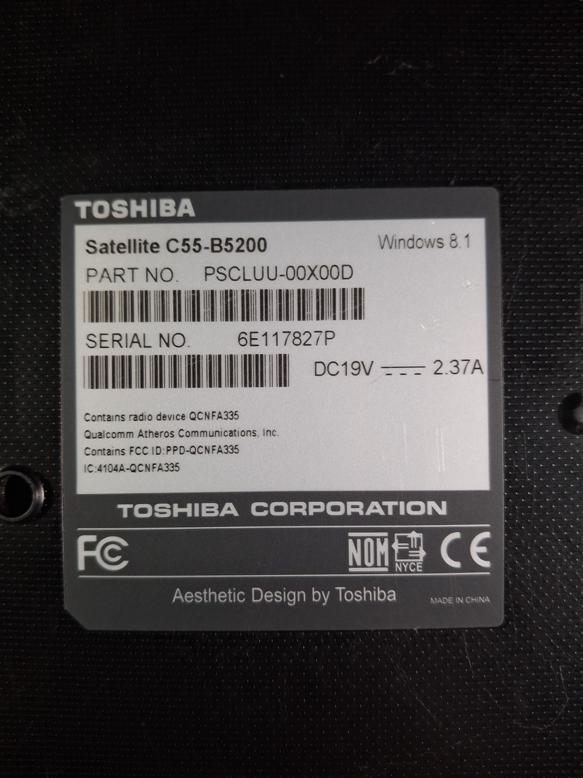 Toshiba Satellite C55-B5200 Laptop w/cord. 15.6″ Intel Core i3 6GB RAM 750 GB HD