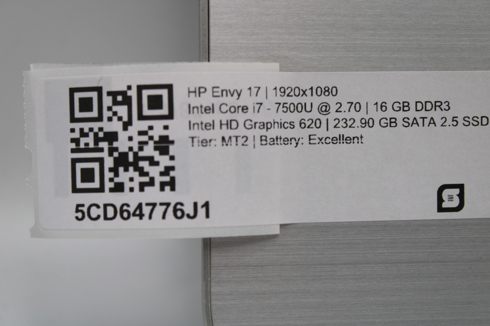 HP Envy 17t-S100 _ i7-7500U @ 2.7 _ 16GB RAM _ 250GB SSD _ No OS