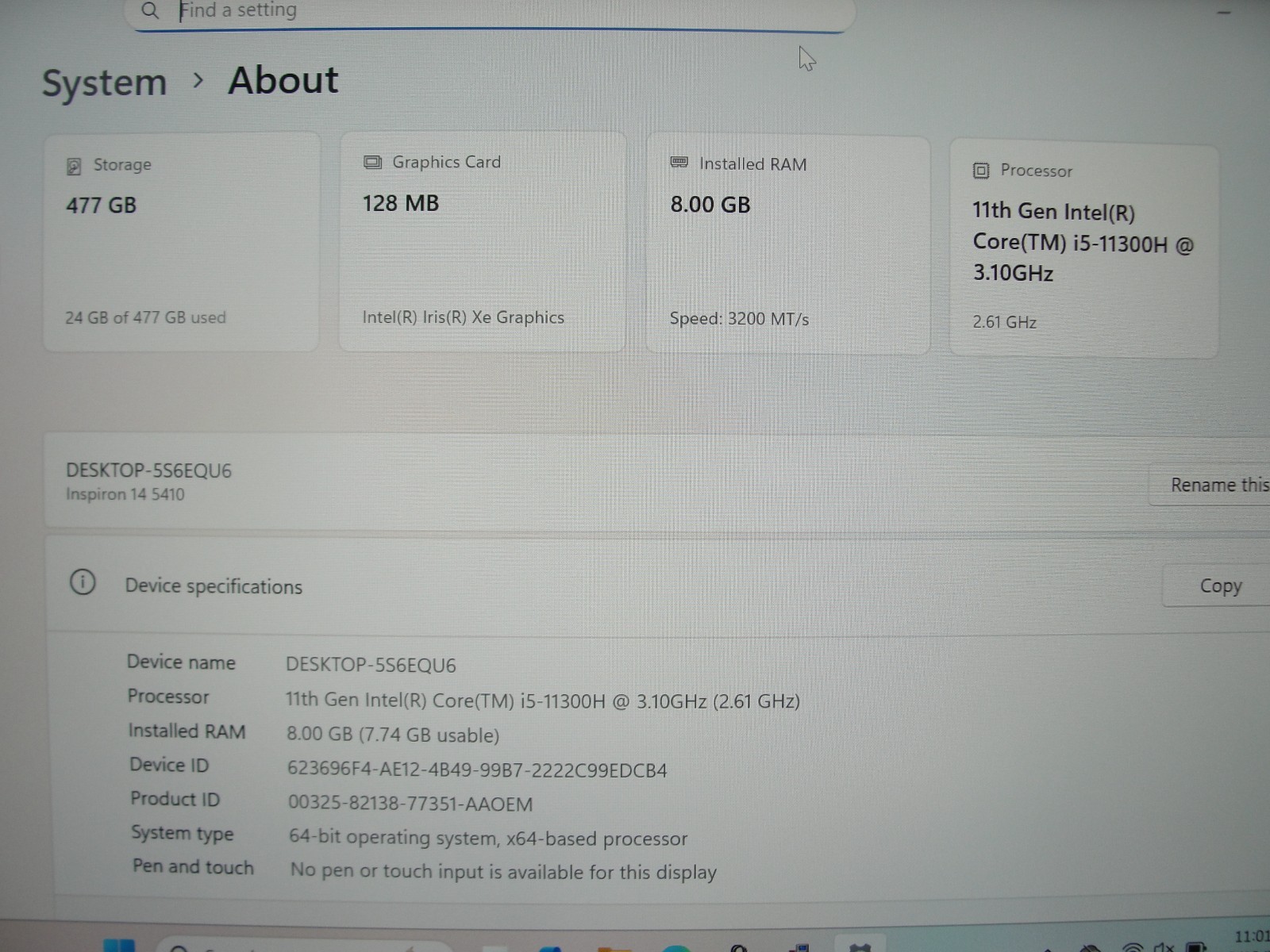 Dell Inspiron 5410 14″FHD Intel Core i5-11300H 3.10GHz 8GB RAM 512GB SSD+Charger