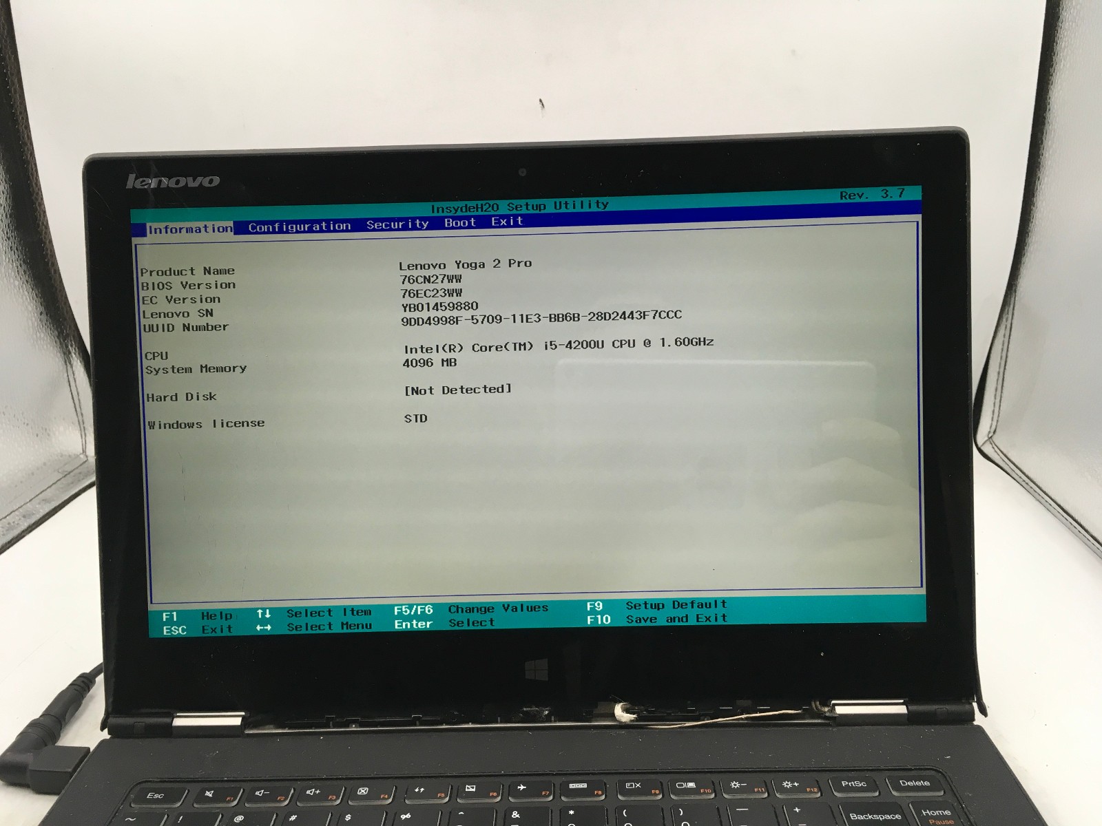 LENOVO YOGA 2 PRO – BOOTS TO BIOS – INTEL I5 4200U – 4GB RAM – NO OS – READ – BB