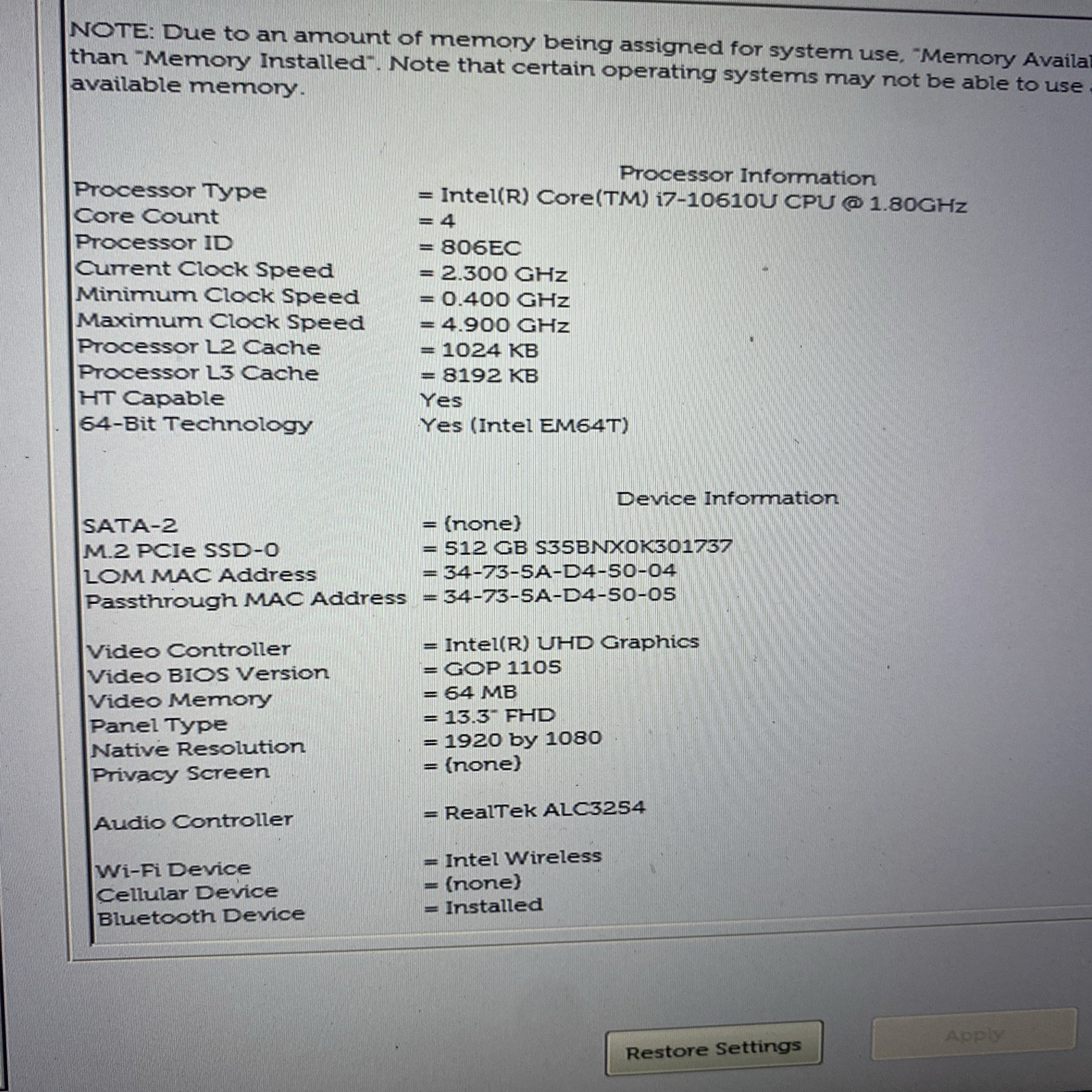 Dell Latitude 5310 13.3″ FHD i7-10610U 1.80GHz 16GB RAM 512GB SSD Windows 10