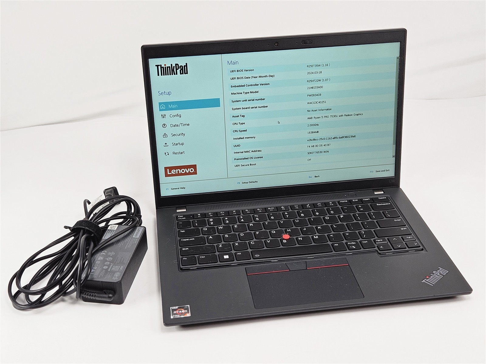 Lenovo ThinkPad L14 21H5 14″ Ryzen 5 Pro 7530U 16GB RAM No Storage Thunder Black