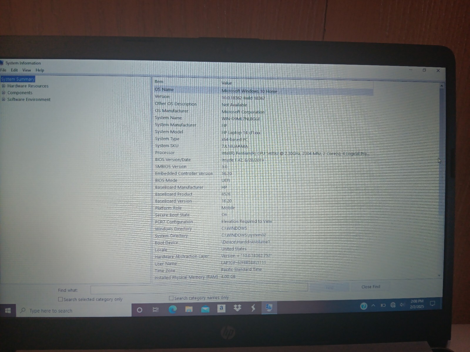HP Silver 14″ Pentium Gold 5405U @ 2.3Ghz Laptop 4GB Ram UHD 610 Graphics 1GB
