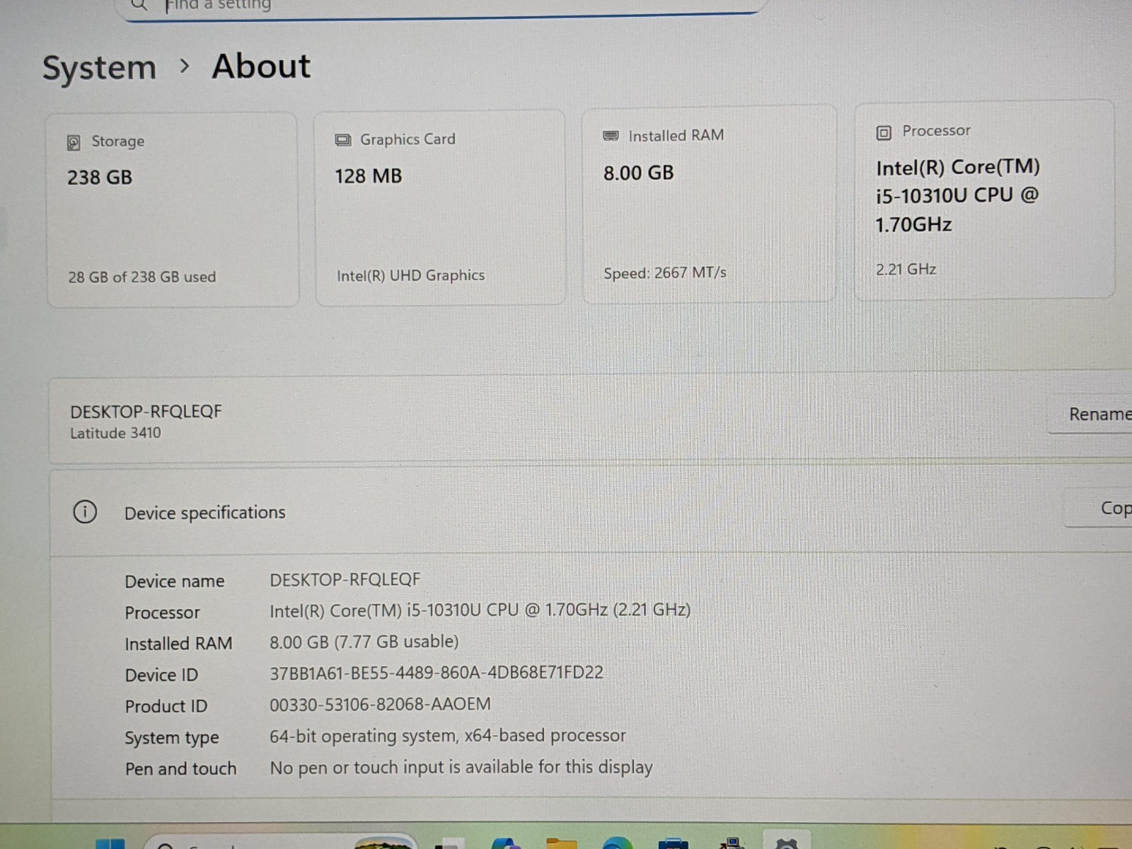 Dell Latitude 3410 14″FHD Intel Core i5-10310U 1.7GHz 8GB 256GB SSD Win11Pro +PA