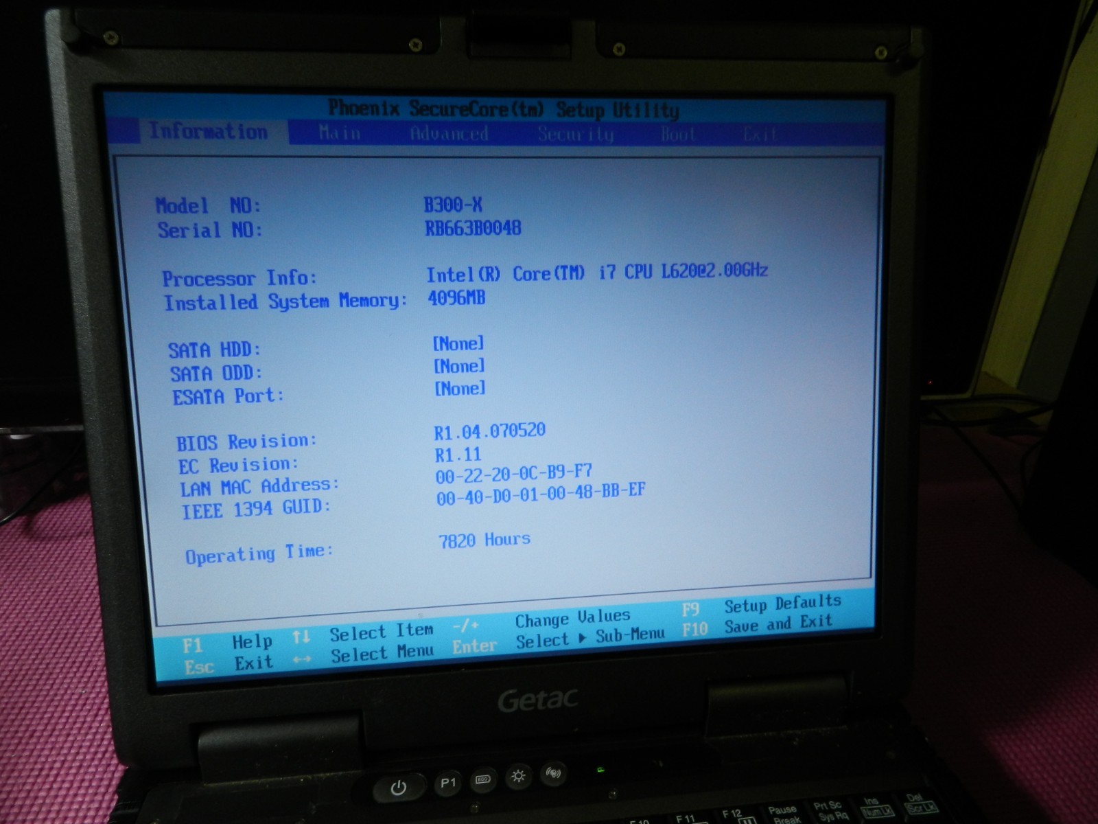 Getac B300-X Rugged Laptop i7-L6200 2.0GHz 4GB RAM w/battery & charger No HD