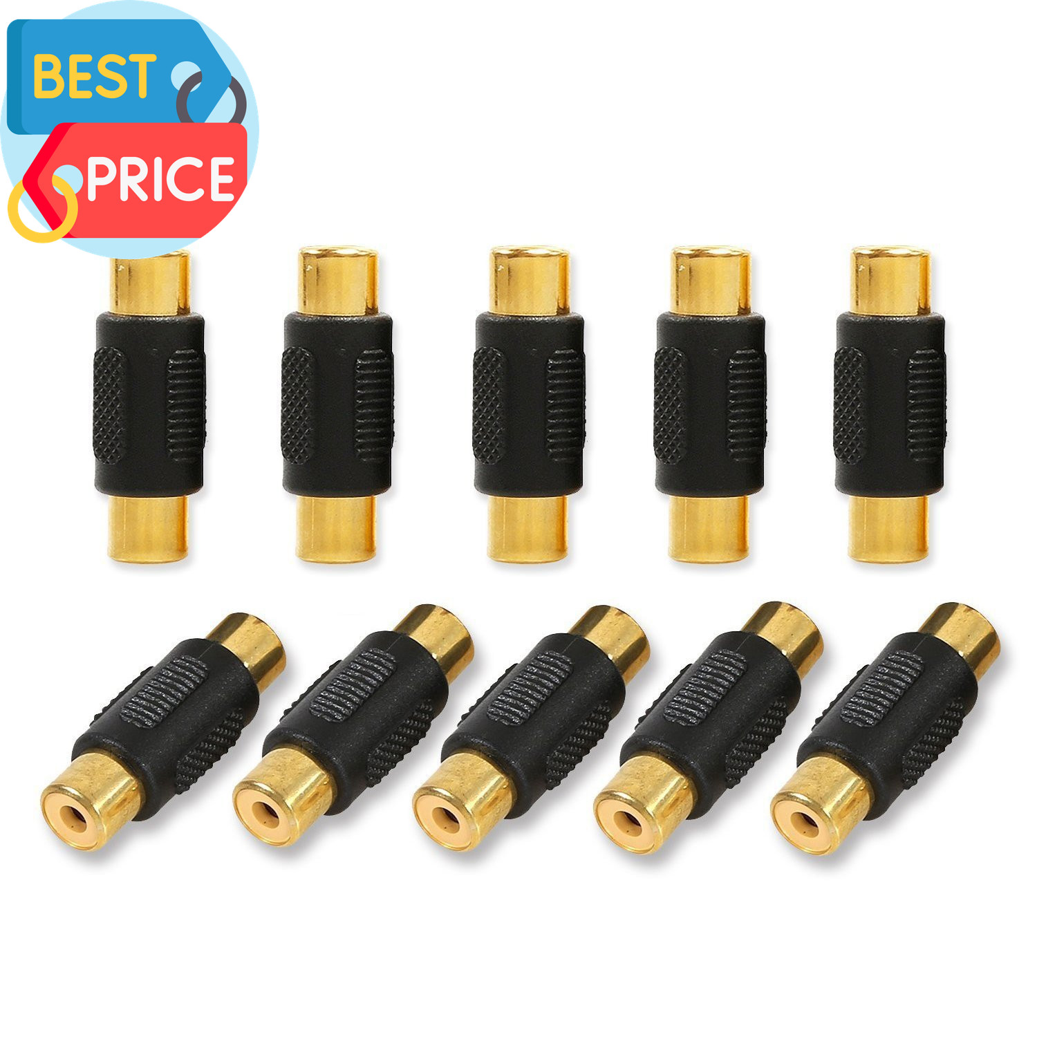 10 Pack RCA Female to Female Coupler Audio Video Gold Adapter, for Phono, Speake