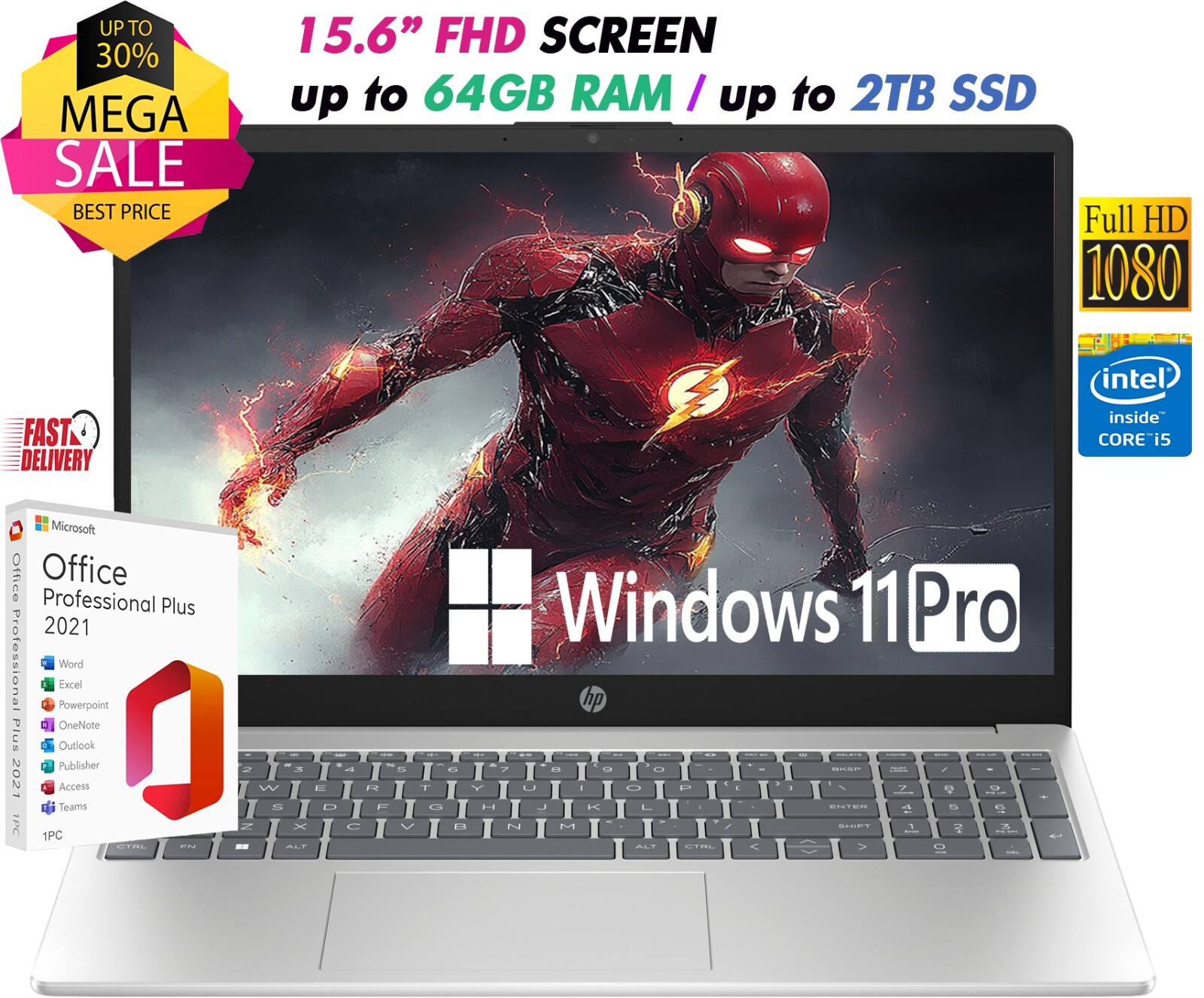 HP Laptop 15.6″ FHD Intel i5-1235U Up to 64GB RAM & 2TB SSD Windows11 Pro+OFFICE